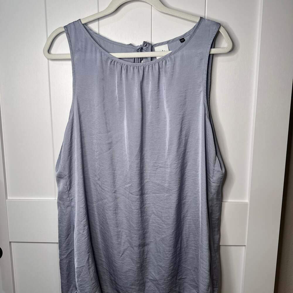 Cabi Dusty Blue Satin Sleeveless Blouse, Tie-Back Detail, Size Large